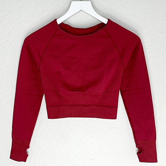 Seamless Long Sleeve Crop Top & High-Rise Legging Set in Claret - Picture 3 of 9